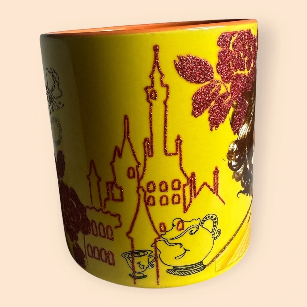 Disney Beauty And The Beast Belle Mug 20 oz Glitter Detail Castle - Picture 2 of 7